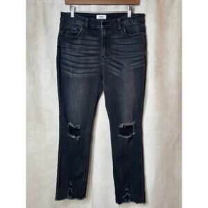 Ceros Black Cropped Jeans Size 30 Distressed Raw Hem Stretch Denim